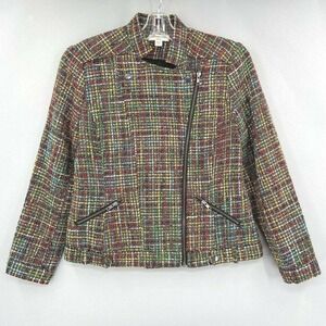 Coldwater‎ Creek Jacket Womens 1 Tweed Moto Multicolor Motorcycle Asymmetric Zip